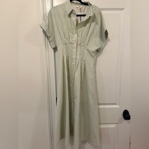 Entro Sage Striped Midi Dress